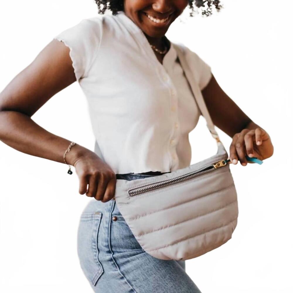 NEW PRETTY SIMPLE women's quilted puffer sling bag in light grey